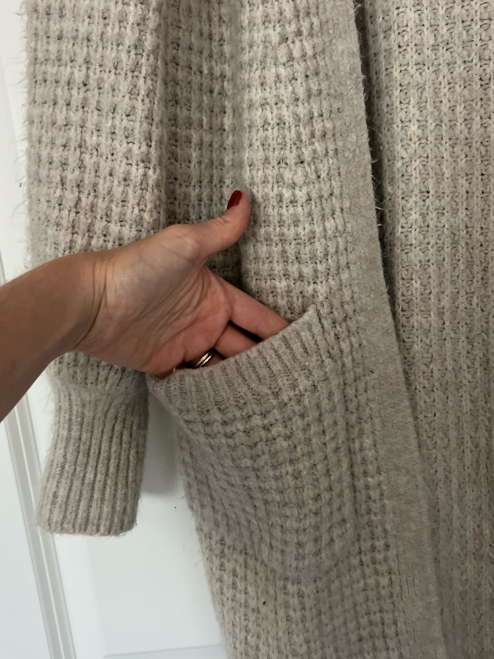 Abercrombie & Fitch Light Grey Waffle Knit Open Front Cardigan - Picture 3 of 7
